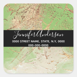 Adesivo Quadrado Textura verde dourada escura de geode