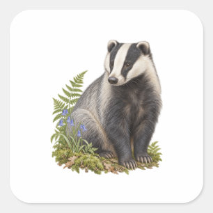 Adesivo Quadrado Texugo Europeu para um Diário da Natureza Floresta