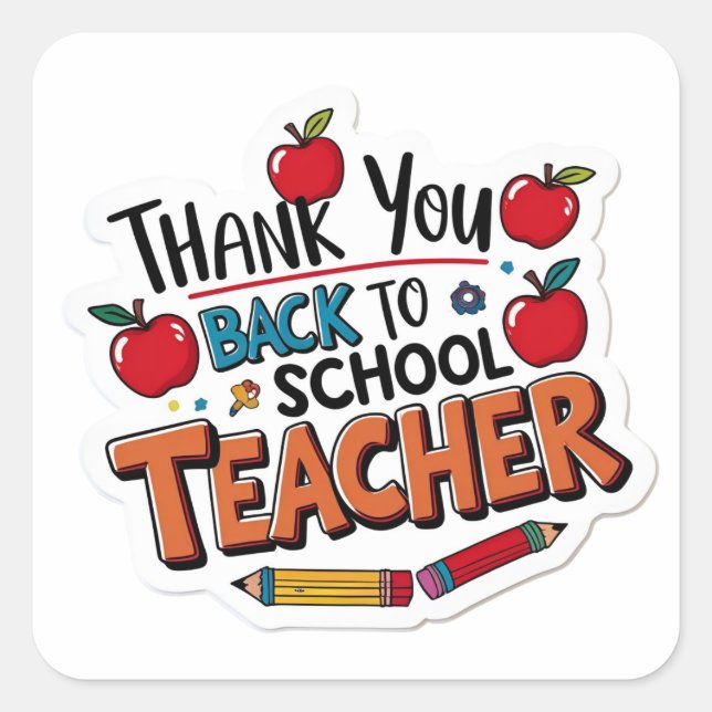 Adesivo Quadrado Thank You Back to School Teacher Apple  (Frente)