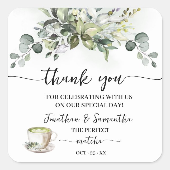Adesivo Quadrado Thank You Eucalyptus Matcha Bridal Shower (Frente)