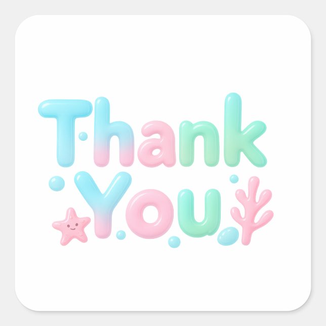 Adesivo Quadrado Thank You Glossy Ocean Pastel Text (Frente)