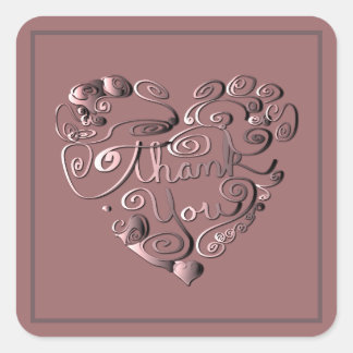 Adesivo Quadrado "Thank you" Heart on Dusty Rose