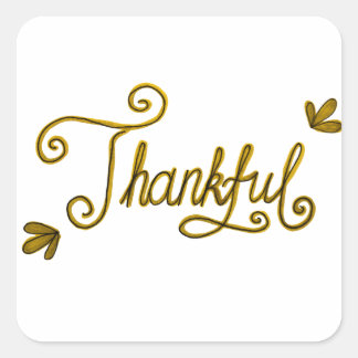 Adesivo Quadrado Thankful gold lettering