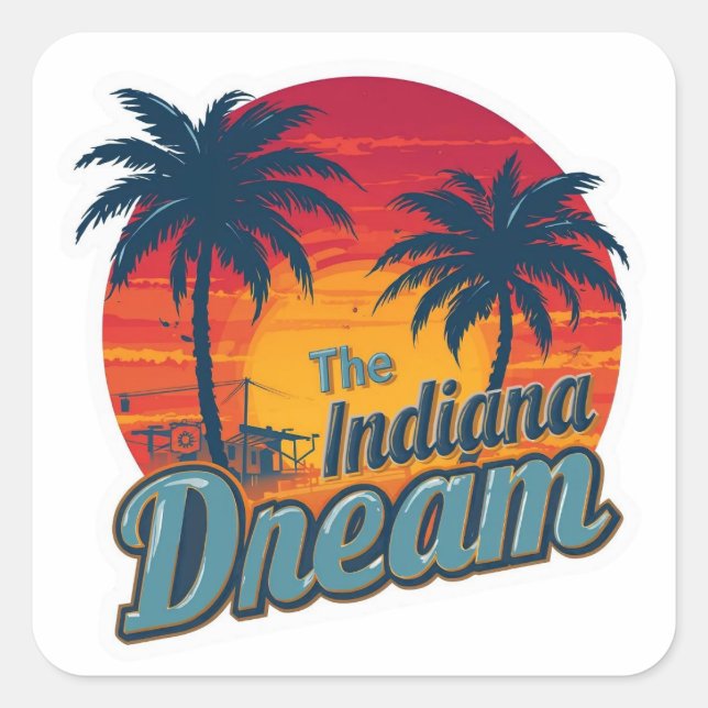 Adesivo Quadrado The Indiana Dream Retro Sunset Palm Trees (Frente)