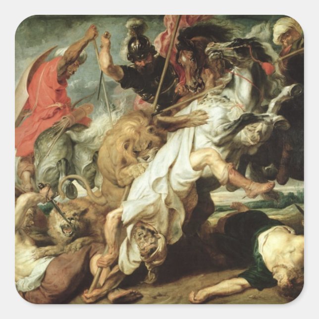 Adesivo Quadrado The Lion Hunt, 1621 (Frente)