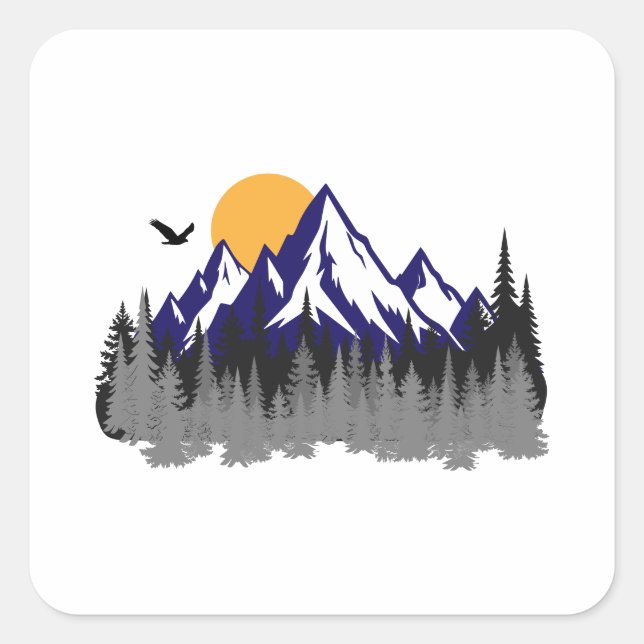 Adesivo Quadrado The mountains graphic hiking (Frente)