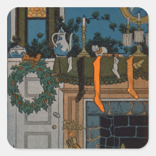 Adesivo Quadrado The Night Before Christmas de Denlow, 1903 (cor)