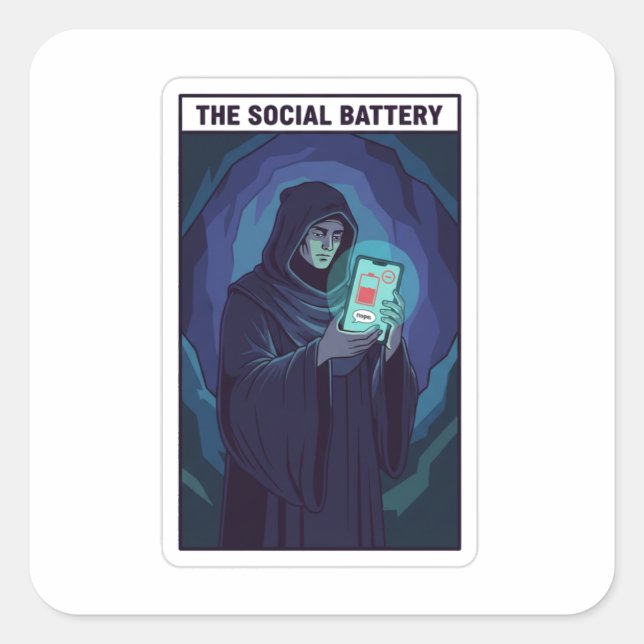 Adesivo Quadrado The Social Battery Introvert Humor | Low Energy  (Frente)
