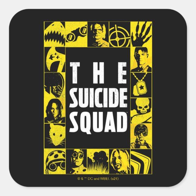 Adesivo Quadrado The Suicide Squad | Yellow & Black Icon Blocks (Frente)