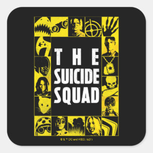 Adesivo Quadrado The Suicide Squad   Yellow & Black Icon Blocks