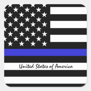 Adesivo Quadrado Thin Blue Line e polícia de bandeira americana / 