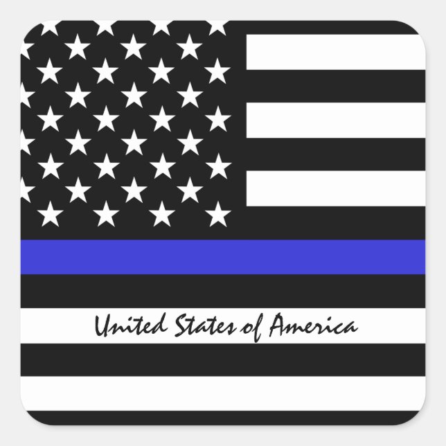 Adesivo Quadrado Thin Blue Line e polícia de bandeira americana / e (Frente)
