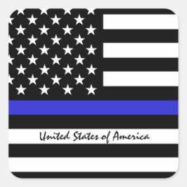 Adesivo Quadrado Thin Blue Line e polícia de bandeira americana / e