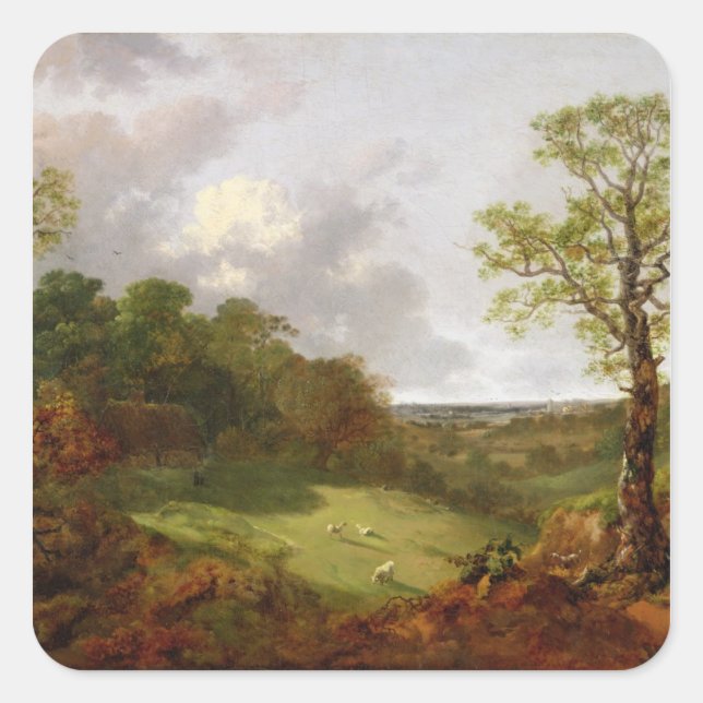 Adesivo Quadrado Thomas Gainsborough | Paisagem arborizada com algo (Frente)