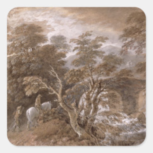 Adesivo Quadrado Thomas Gainsborough   Piscina Woodland com Rocks a
