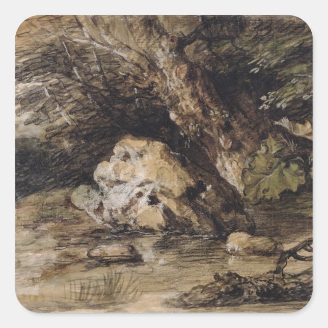 Adesivo Quadrado Thomas Gainsborough | Uma paisagem Hilly com Figur (Frente)