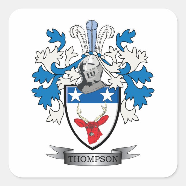 Adesivo Quadrado Thompson Family Crest Casaco de Armas (Frente)
