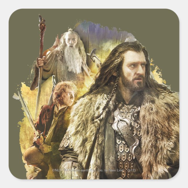 Adesivo Quadrado THORIN OAKENSHIELD™, BILBO BAGGINS™, Gandalf (Frente)