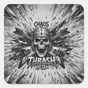 Adesivo Quadrado Thrash Metal Screaming Skull Electric Guitars Spik