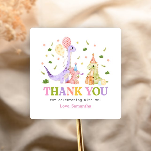 Adesivo Quadrado Three Rex Dinosaur Birthday (Dinosaur 3rd Birthday Sticker)