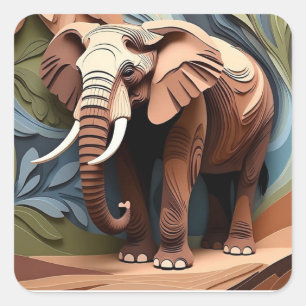 Adesivo Quadrado Tia do Elefante em Tons Terrosos de Corte de Papel