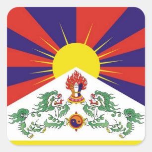Adesivo Quadrado Tibet, leões da neve, bandeira tibetana - os