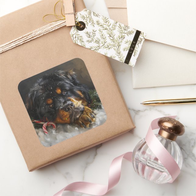 Adesivo Quadrado Tibetan Mastiff Cachorro Festivo (Presentear)