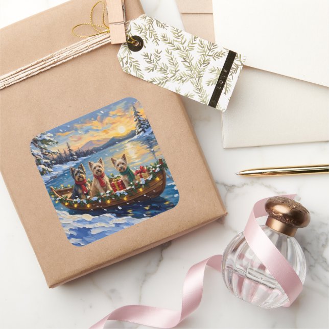 Adesivo Quadrado Tibetan Terrier Christmas Boat Holiday (Presentear)