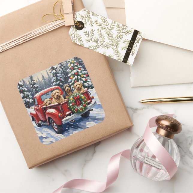 Adesivo Quadrado Tibetan Terrier Christmas Red Truck Holiday (Presentear)