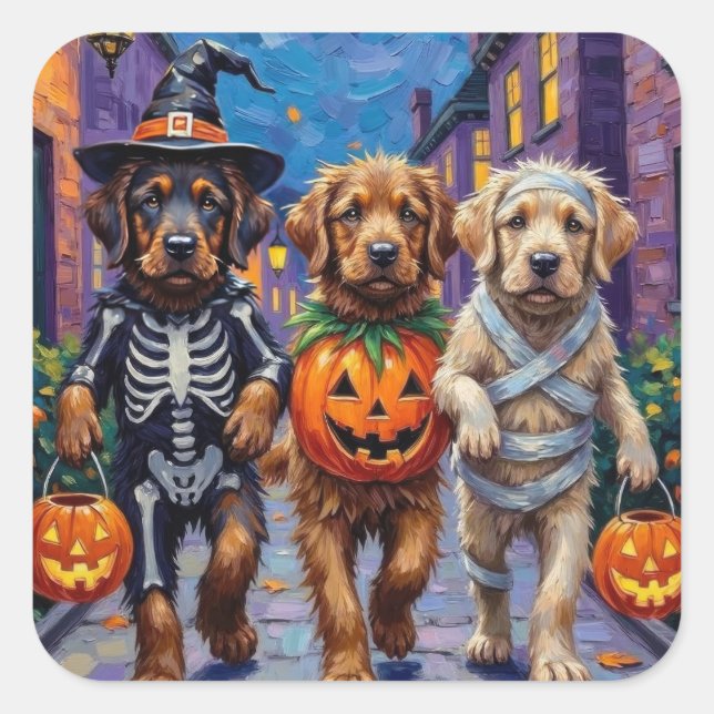 Adesivo Quadrado Tibetano Mastiff Cachorros Em Figurinos De Hallowe (Frente)