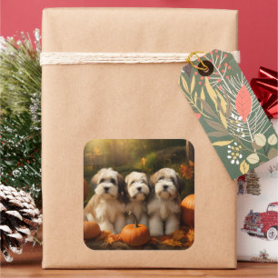Adesivo Quadrado Tibetano Terrier Puppy Autumn Delight Pumpkin