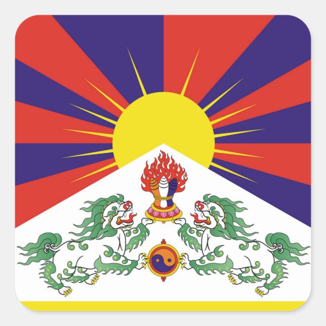 Adesivo Quadrado Tibete, Leões de Neve, Bandeira Tibetana - Os Hima (Frente)