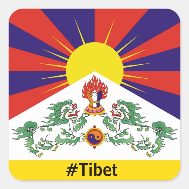 Adesivo Quadrado Tibete, Leões de Neve, Bandeira Tibetana - Os Hima (Frente)