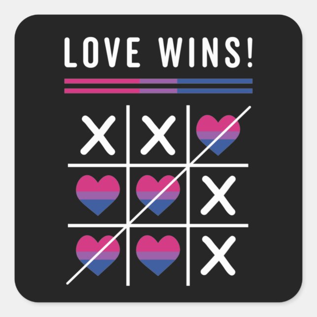 Adesivo Quadrado Tic Tac Toe Love ganha orgulho bissexual LGBTQ (Frente)