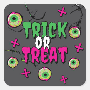 Adesivo Quadrado Tick ou Tratar! Zombie XOXO, Zombie Cute Engraçado