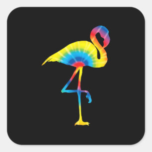 Adesivo Quadrado Tie Dye Flamingo Rainbow Impressão Bird Animal Hi