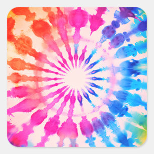 Adesivo Quadrado Tie Dye Groovy Hippie Bold Colorful Design