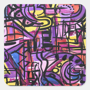 Adesivo Quadrado Tigela de Soco-Arte abstrata ousada e colorida pin