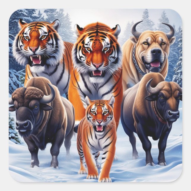 Adesivo Quadrado Tiger Buffalo Dog ao ar livre (Frente)