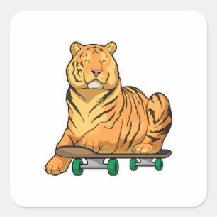 Adesivo Quadrado Tiger Skater Skateboard