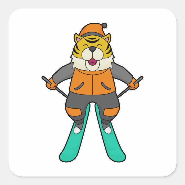 Adesivo Quadrado Tiger Skier Ski (Frente)