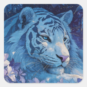 Adesivo Quadrado Tigre Azul Majestoso em Jardim de Lavanda Exuberan