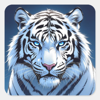 Adesivo Quadrado Tigre Branco de Olhos Azuis