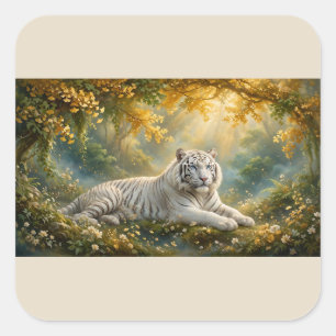 Adesivo Quadrado Tigre Branco – Um Lugar Silencioso Sob Folhas Dour