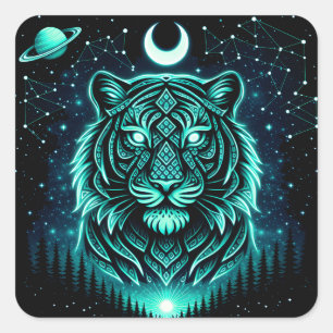 Adesivo Quadrado Tigre Celestial – Galáxia da Vida Selvagem Cosmic 