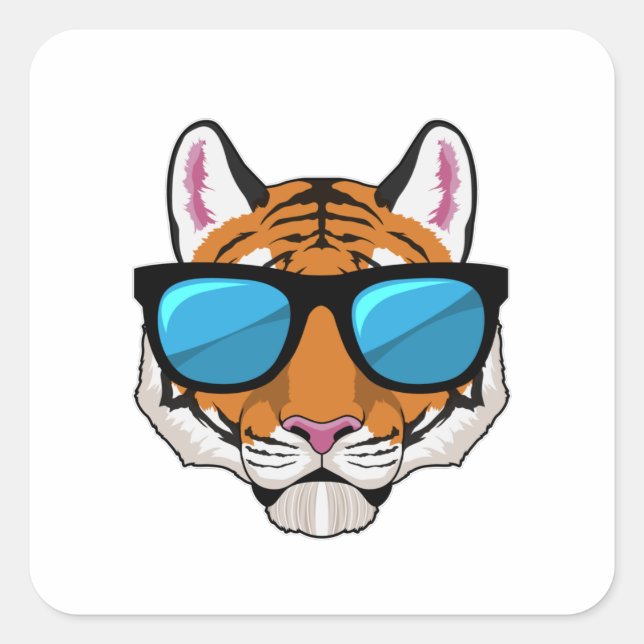Adesivo Quadrado Tigre com óculos de sol (Frente)