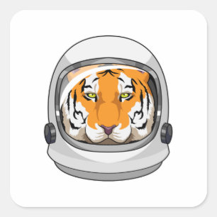 Adesivo Quadrado Tigre como astronauta com capacete