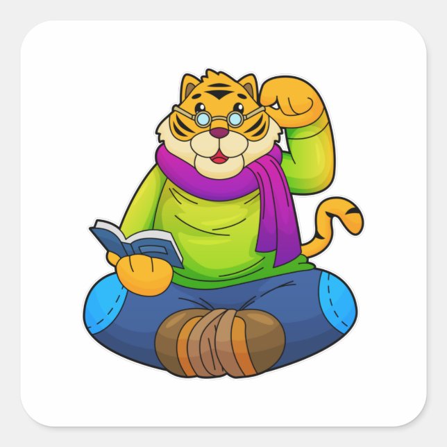 Adesivo Quadrado Tigre como Nerd do Livro (Frente)