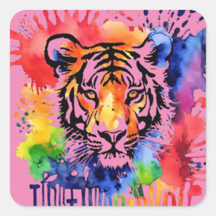 Adesivo Quadrado Tigre cor-de-água engraçado