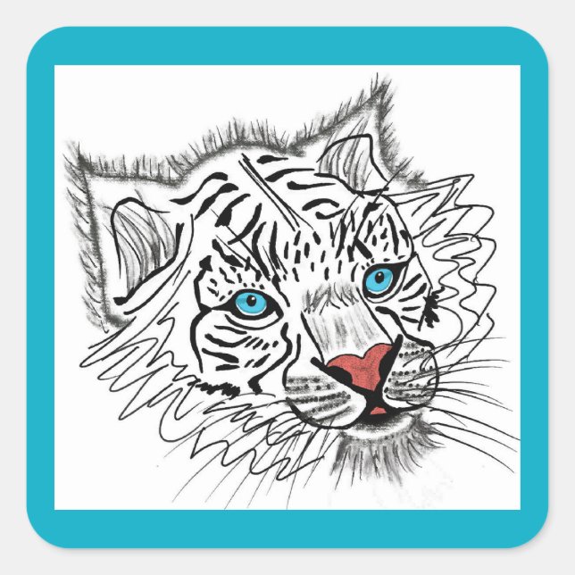 Adesivo Quadrado Tigre de bebê de olhos azuis (Frente)
